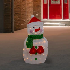 32" Lighted 2D Chenille Snowman with Scarf Outdoor Christmas Decoration Snowmen