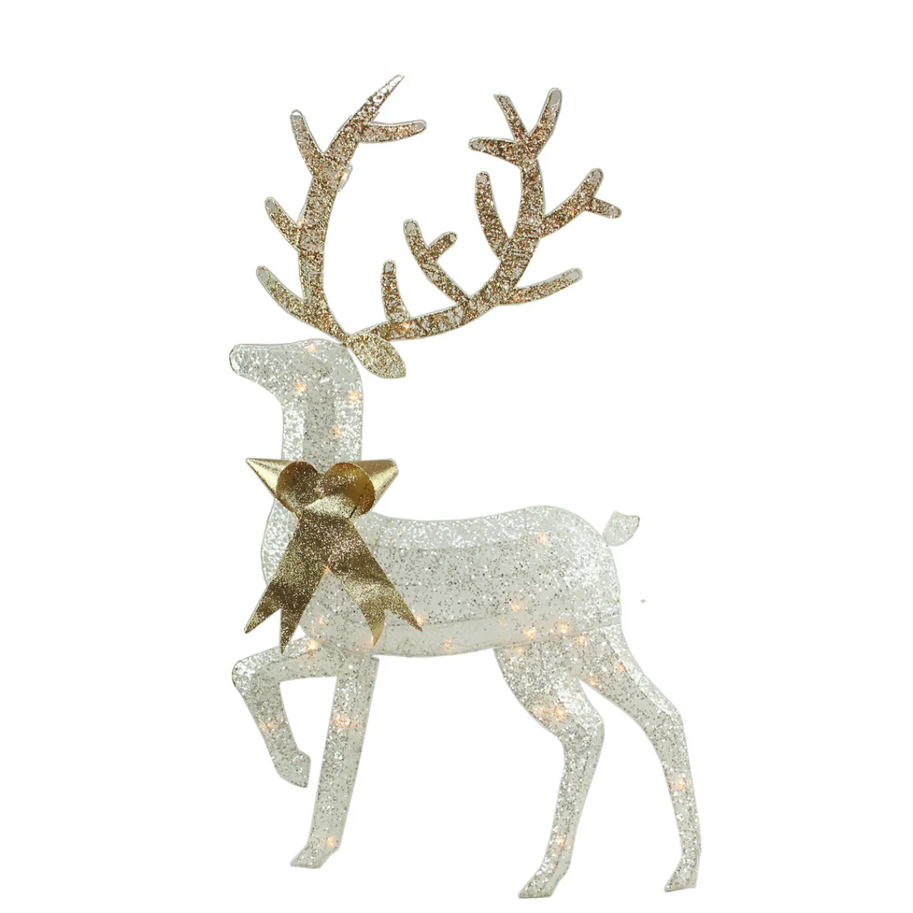 Clearance 46" Lighted 2-D Silver Glitter Reindeer Outdoor Christmas Decoration Animals