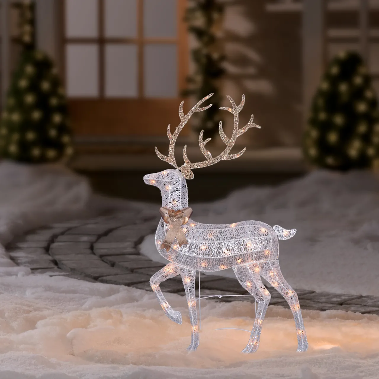 Clearance 46" Lighted 2-D Silver Glitter Reindeer Outdoor Christmas Decoration Animals
