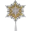 Best 13.75" Lighted Gold and Silver Snowflake Christmas Tree Topper, Clear Lights Snowflake