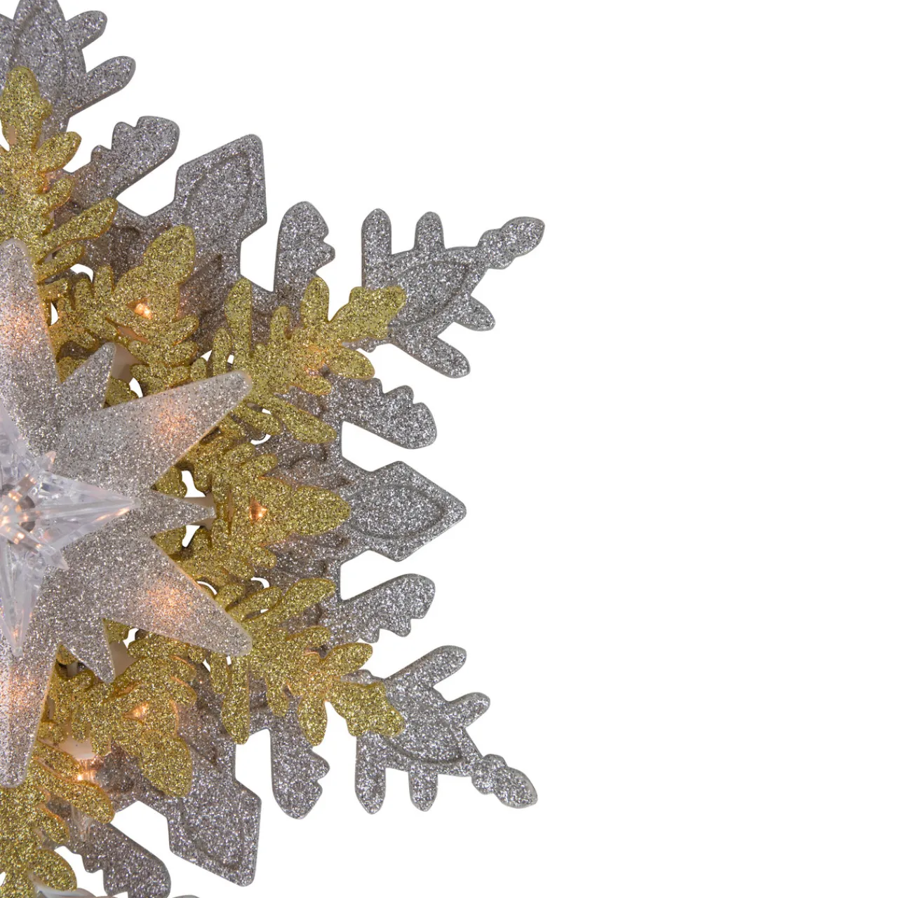 Best 13.75" Lighted Gold and Silver Snowflake Christmas Tree Topper, Clear Lights Snowflake