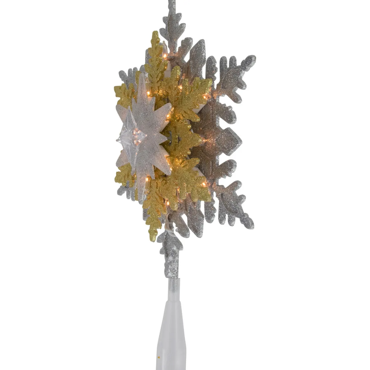 Best 13.75" Lighted Gold and Silver Snowflake Christmas Tree Topper, Clear Lights Snowflake