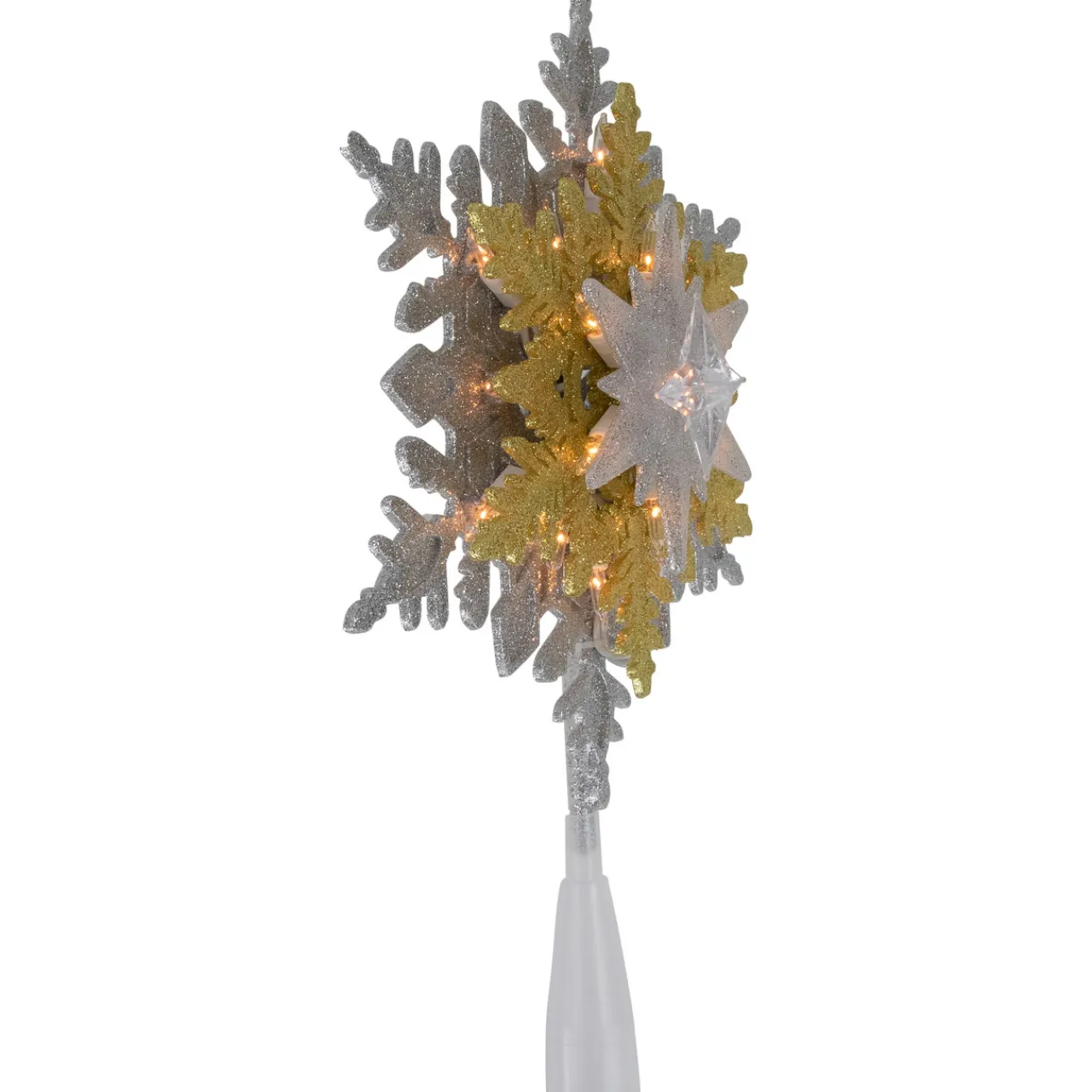 Best 13.75" Lighted Gold and Silver Snowflake Christmas Tree Topper, Clear Lights Snowflake