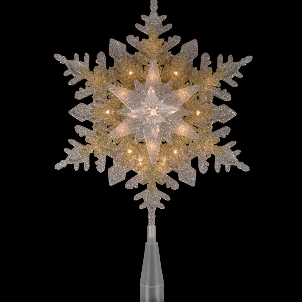 Best 13.75" Lighted Gold and Silver Snowflake Christmas Tree Topper, Clear Lights Snowflake