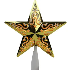 New 8.5" Lighted Gold and White Star Cut-Out Design Christmas Tree Topper - Clear Lights Stars