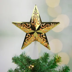 New 8.5" Lighted Gold and White Star Cut-Out Design Christmas Tree Topper - Clear Lights Stars