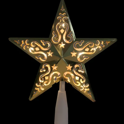 New 8.5" Lighted Gold and White Star Cut-Out Design Christmas Tree Topper - Clear Lights Stars