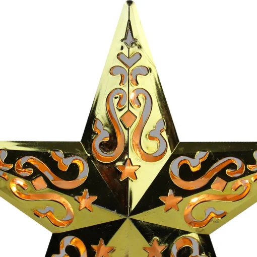 New 8.5" Lighted Gold and White Star Cut-Out Design Christmas Tree Topper - Clear Lights Stars