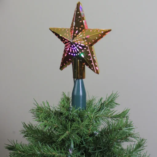 Sale 11.5" Lighted Gold Kaleidoscope Christmas Tree Topper - Multicolor LED Lights Stars