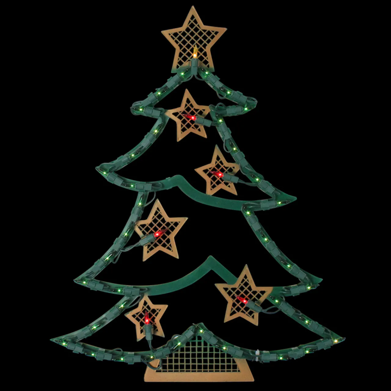 Best 17.75" Lighted Green and Gold Christmas Tree with Stars Outdoor Window Silhouette Window