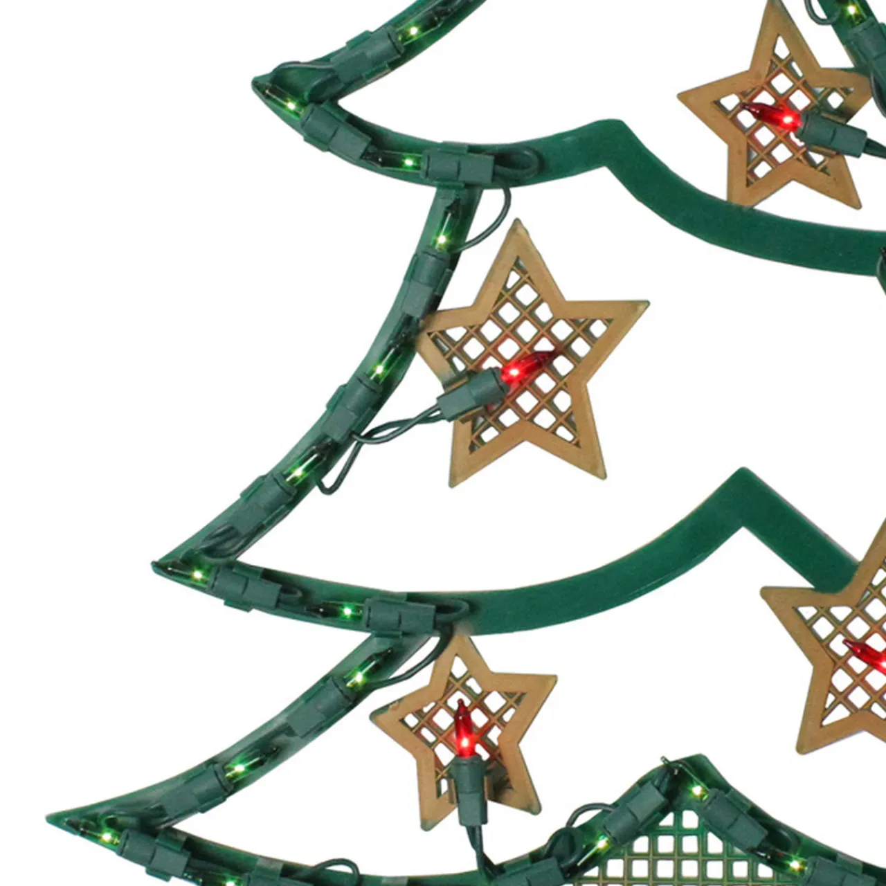 Best 17.75" Lighted Green and Gold Christmas Tree with Stars Outdoor Window Silhouette Window