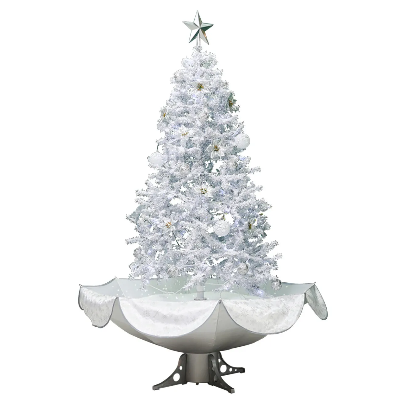 Clearance 6' Lighted Musical Snowing Artificial Tinsel Christmas Tree, White LED Lights Snowing