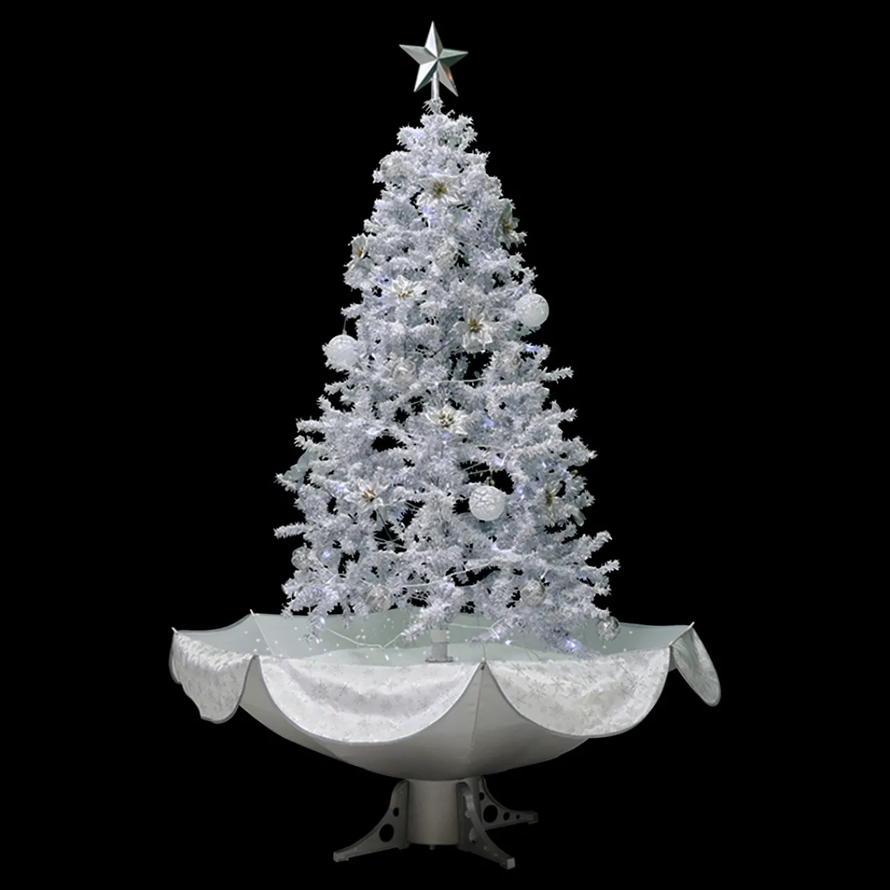 Clearance 6' Lighted Musical Snowing Artificial Tinsel Christmas Tree, White LED Lights Snowing