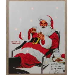 Clearance 19" Lighted Norman Rockwell 'Santa Eating Milk and Cookies' Christmas Wall Art Door