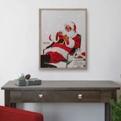 Clearance 19" Lighted Norman Rockwell 'Santa Eating Milk and Cookies' Christmas Wall Art Door