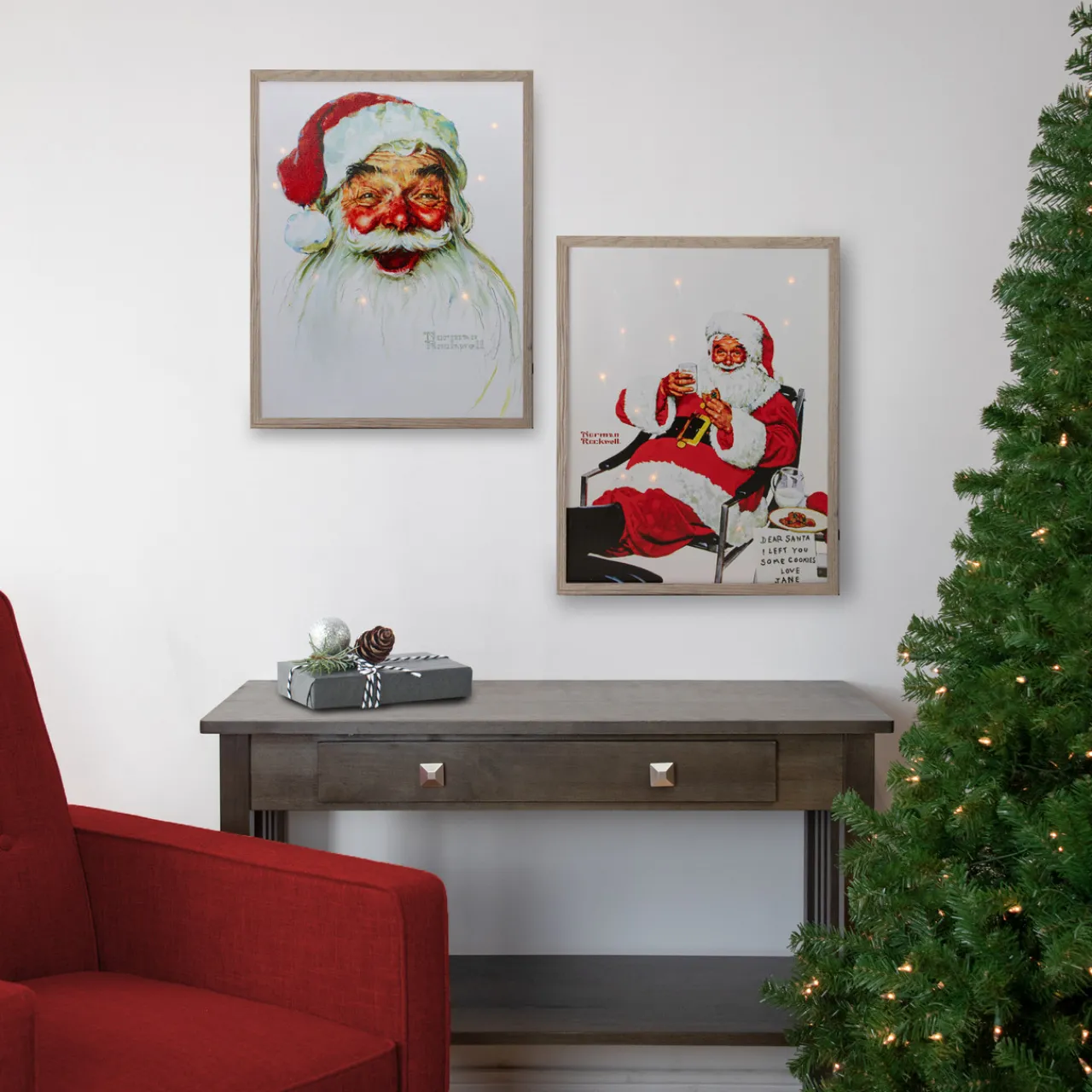 Clearance 19" Lighted Norman Rockwell 'Santa Eating Milk and Cookies' Christmas Wall Art Door