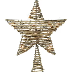 Clearance 11" Lighted Rattan Twigs Star Christmas Tree Topper- Clear Lights, White Wire Stars