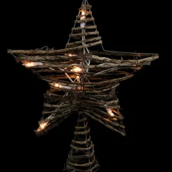 Clearance 11" Lighted Rattan Twigs Star Christmas Tree Topper- Clear Lights, White Wire Stars