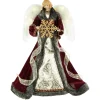 Discount 18" Lighted Red and Gold Angel in a Dress Christmas Tree Topper - Warm White Lights Angels