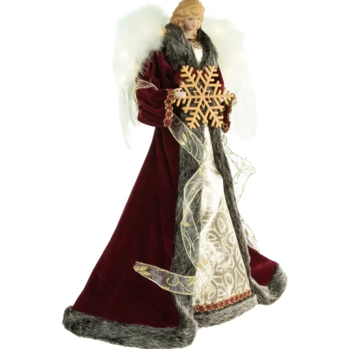 Discount 18" Lighted Red and Gold Angel in a Dress Christmas Tree Topper - Warm White Lights Angels