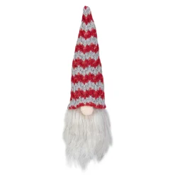Best 8" Lighted Red and Gray Knit Gnome Head Christmas Ornament Gnomes
