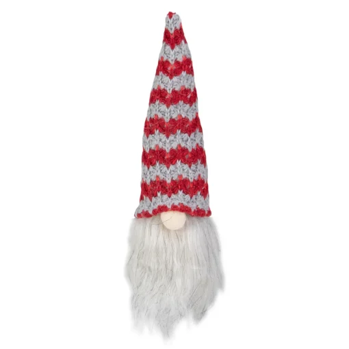 Best 8" Lighted Red and Gray Knit Gnome Head Christmas Ornament Gnomes