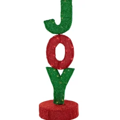 Best 39" Lighted Red and Green 'Joy' Outdoor Christmas Sign Yard Signs
