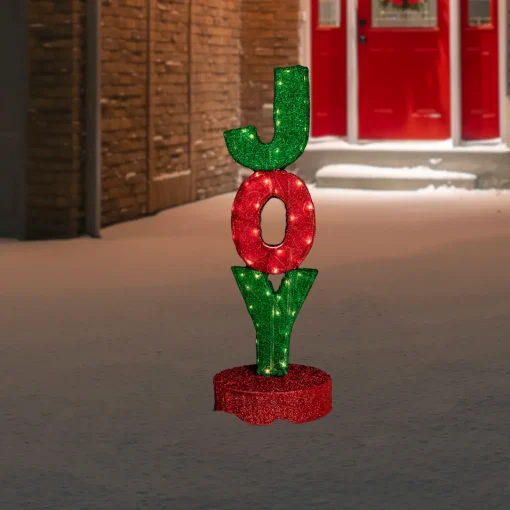 Best 39" Lighted Red and Green 'Joy' Outdoor Christmas Sign Yard Signs