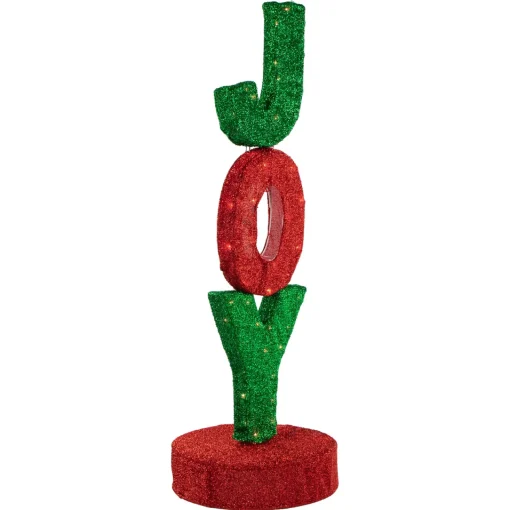 Best 39" Lighted Red and Green 'Joy' Outdoor Christmas Sign Yard Signs