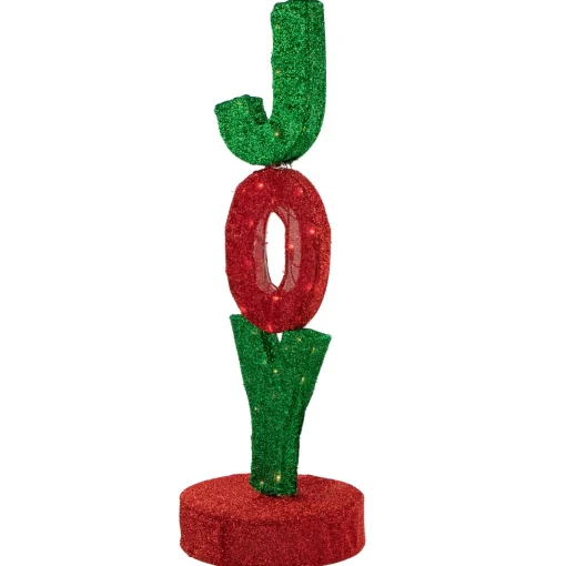 Best 39" Lighted Red and Green 'Joy' Outdoor Christmas Sign Yard Signs
