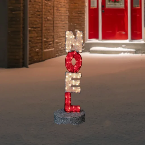Clearance 39" Lighted Red and Silver Noel Outdoor Christmas Sign Decoration Yard Signs