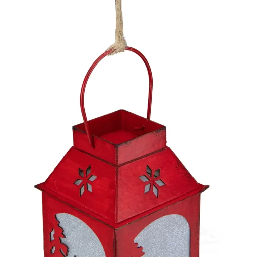 Online 5.5" Lighted Red Reindeer Silhouette Lantern Christmas Ornament Miniatures