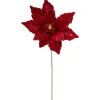 20" Lighted Red Velvet Poinsettia Christmas Stem Spray Sprays, Picks & Branches