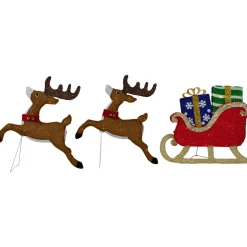 Outlet 59" Lighted Reindeer with Sleigh Christmas Decoration Animals