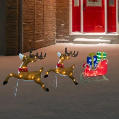 Outlet 59" Lighted Reindeer with Sleigh Christmas Decoration Animals