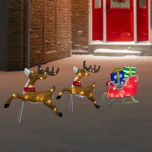Outlet 59" Lighted Reindeer with Sleigh Christmas Decoration Animals
