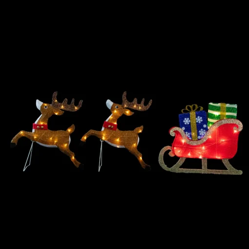 Outlet 59" Lighted Reindeer with Sleigh Christmas Decoration Animals