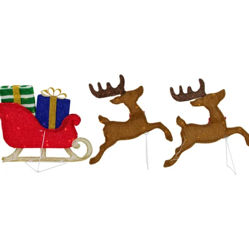 Outlet 59" Lighted Reindeer with Sleigh Christmas Decoration Animals