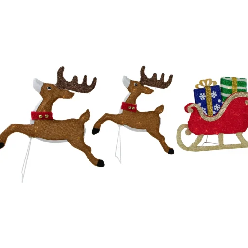 Outlet 59" Lighted Reindeer with Sleigh Christmas Decoration Animals