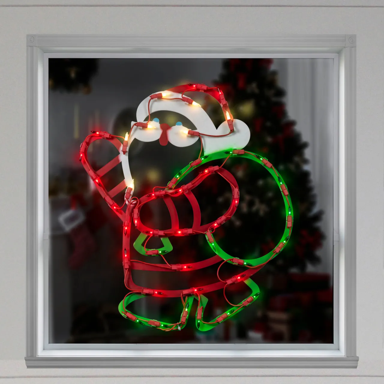 Clearance 17.5" Lighted Santa Claus with Gift Sack Outdoor Christmas Window Silhouette Window