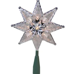 Outlet 8" Lighted Silver and Clear Mosaic Star Christmas Tree Topper - Clear Lights Stars