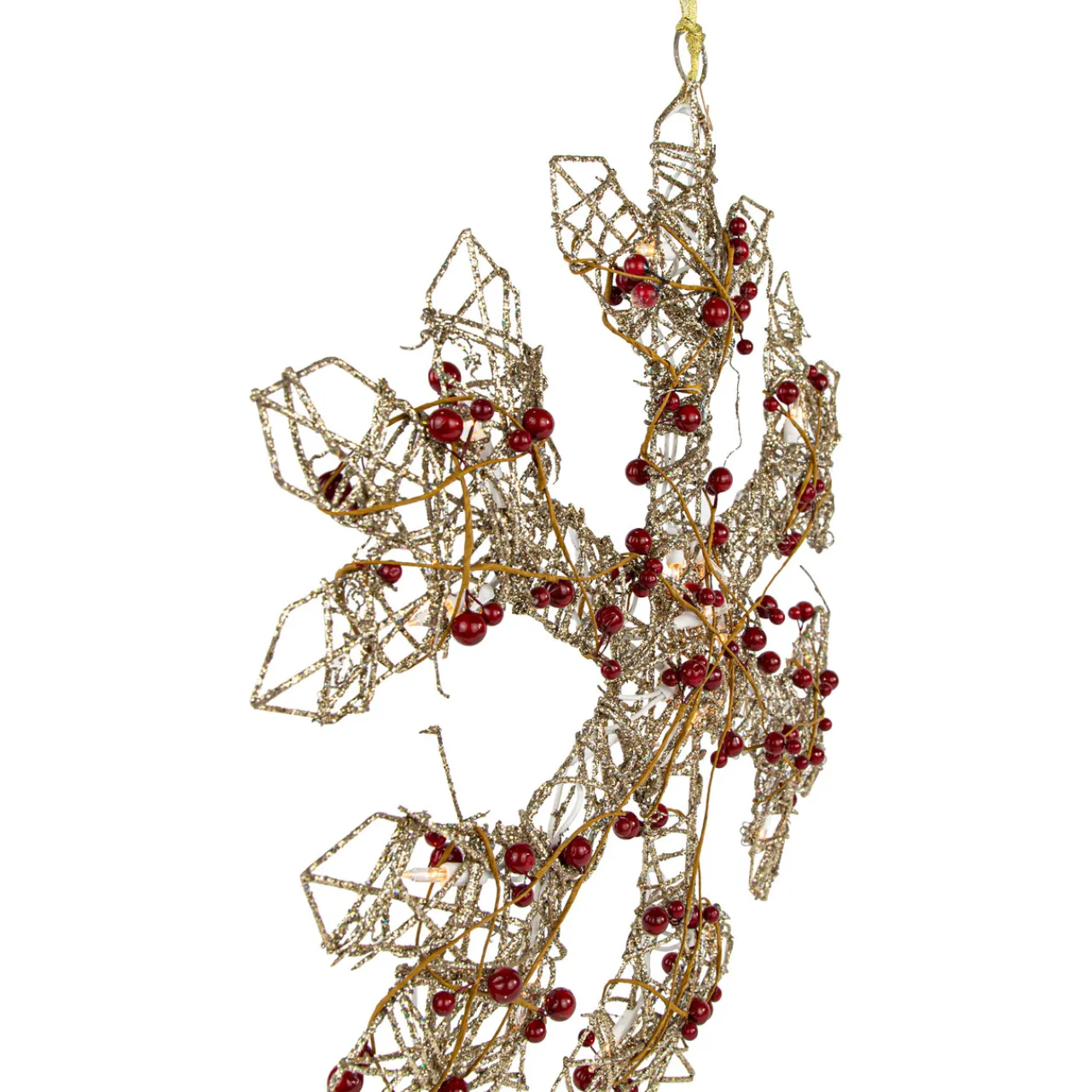 19" Lighted Silver Glittered Berry Rattan Snowflake Christmas Window Decoration Window