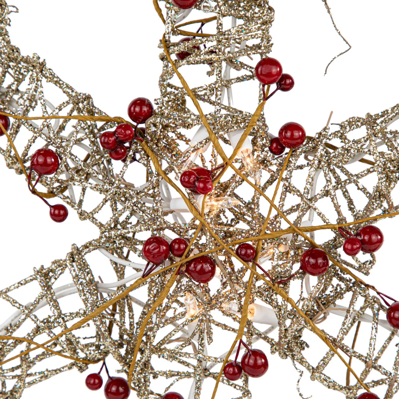 19" Lighted Silver Glittered Berry Rattan Snowflake Christmas Window Decoration Window