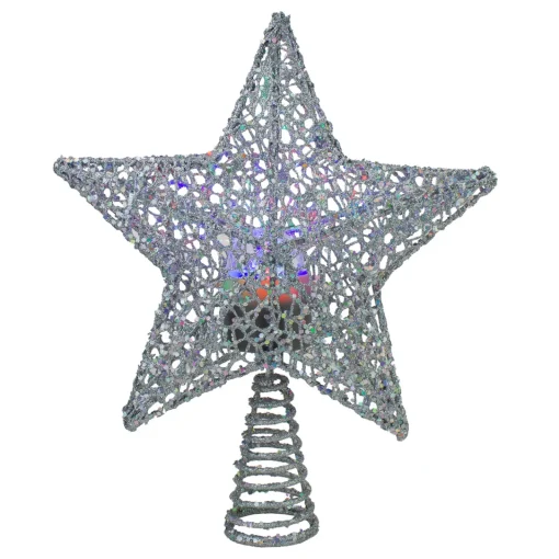 Discount 13" Lighted Silver Star with Rotating Projector Christmas Tree Topper - Multicolor LED Lights Stars
