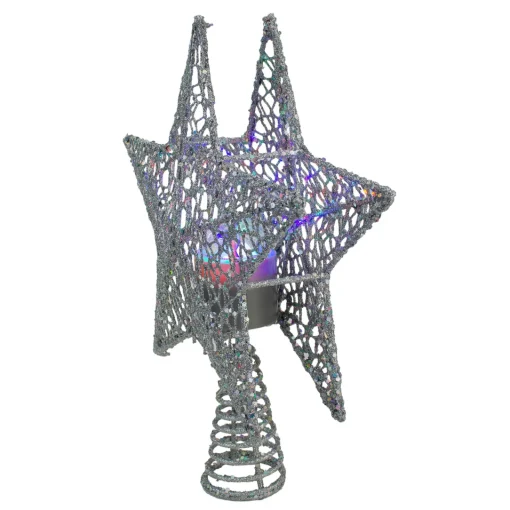Discount 13" Lighted Silver Star with Rotating Projector Christmas Tree Topper - Multicolor LED Lights Stars