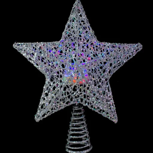 Discount 13" Lighted Silver Star with Rotating Projector Christmas Tree Topper - Multicolor LED Lights Stars