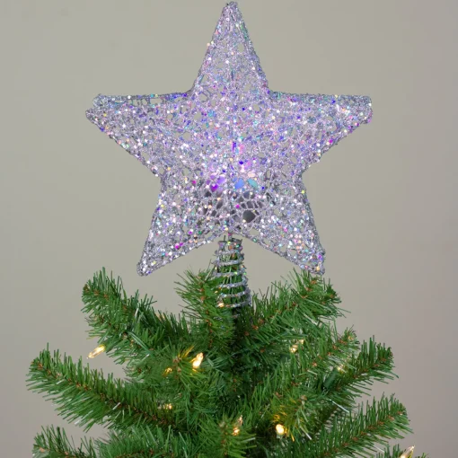 Discount 13" Lighted Silver Star with Rotating Projector Christmas Tree Topper - Multicolor LED Lights Stars
