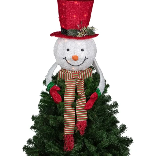 Clearance 21.5" Lighted Snowman with Red Top Hat Christmas Tree Topper Stars