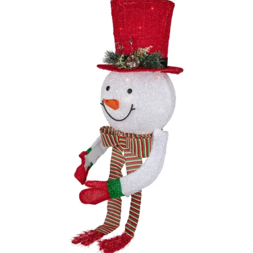 Clearance 21.5" Lighted Snowman with Red Top Hat Christmas Tree Topper Stars