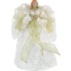 Best 14" Lighted White and Gold Angel in a Dress Christmas Tree Topper - Warm White Lights Angels